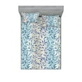 thumbnail image 1 of Leaf Print Fitted Sheet & Pillow Sham Set, Watercolor Painting Look Branches of Nature on Ombre Inspirations, Decorative Printed 3 Piece Bedding Decor, Queen, Teal Eggshell Dark Violet, by Ambesonne, 1 of 2