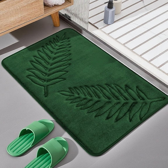 Leaf Print Flannel Bath Mat Non Slip Washable Rug Home Decor