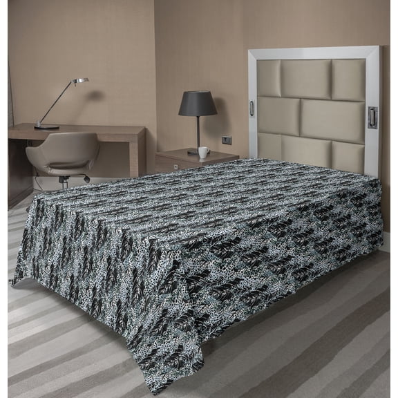 Ambesonne Leaf Print Flat Bedding Sheet Soft Top Sheet, Dots Leafy Modern Floral, Twin, Soft Blue Black Teal