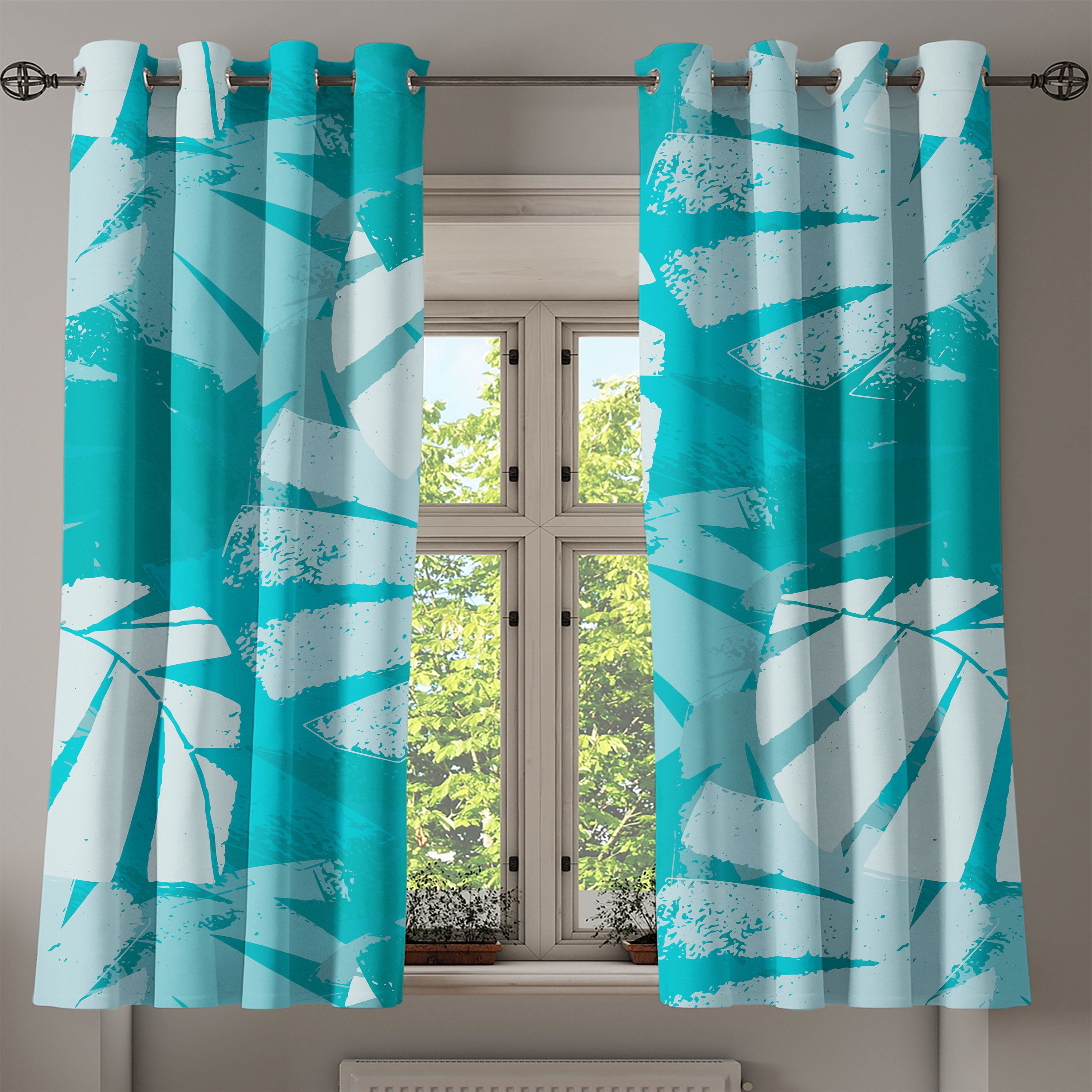 Leaf Print Grommet Curtain, Hawaiian Vibes With Exotic Overlapping 