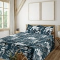thumbnail image 1 of Ambesonne Leaf Print Fitted & Flat Sheet with Shams 4 Pcs Set, Abstract Botany Leaves, King, Dark Petrol Blue and White, 1 of 1