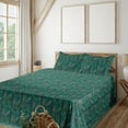 thumbnail image 1 of Ambesonne Leaf Print Fitted & Flat Sheet with Shams 4 Pcs Set, Botany Art Swirly Leaves, Full, Jade Green and Fern Green, 1 of 1