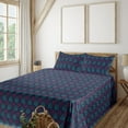 thumbnail image 1 of Leaf Print Sheet Set, Jungle Themed Continuous Ferns on Night Garden Inspired Backdrop, Fitted & Flat Sheet with Pillowcase Bedding Accent 4 Pcs Set, Queen, Seafoam Raspberry Indigo, by Ambesonne, 1 of 1