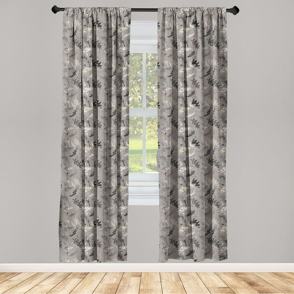 Leaf Print Window Curtains, Grunge Style Abstract Silhouettes of Leaves on Weathered Background, Lightweight Decor 2-Panel Set with Rod Pocket, Pair of - 28"x63", Taupe Grey and Eggshell, by Ambesonne