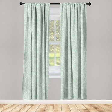 Leaf Print Window Curtains, Tropical Themed Pastel Sketch Artwork for Palm Leaves Exotic Modern, Lightweight Decor 2-Panel Set with Rod Pocket, Pair of - 28"x63", Almond Green and White, by Ambesonne