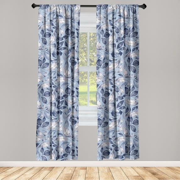 Leaf Print Window Curtains, Watercolor Painting Effect Ornament of Nature Branches Leaves, Lightweight Decor 2-Panel Set with Rod Pocket, Pair of - 28"x63", Lavender Blue and Dark Indigo, by Ambesonne
