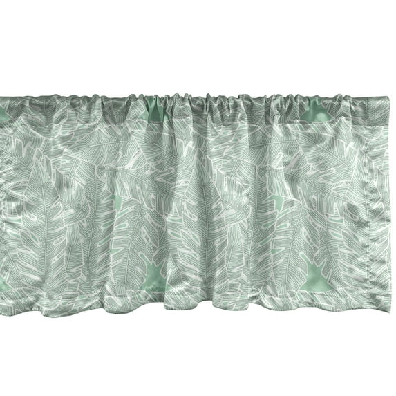 Leaf Print Window Valance, Tropical Themed Pastel Sketch Artwork for Palm Leaves Exotic Modern, Curtain Valance for Kitchen Bedroom with Rod Pocket, 54" X 18", Almond Green and White, by Ambesonne