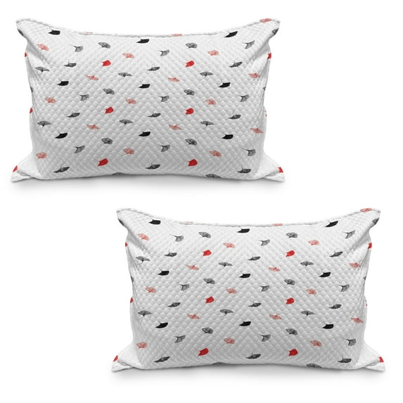 Leaf Quilted Pillowcover Set of 2, Ginkgo Leaves Scattered on White Background with Minimalist Style, Standard Queen Size Pillow Cover for Bedroom, 36" x 20", White Black Orange, by Ambesonne