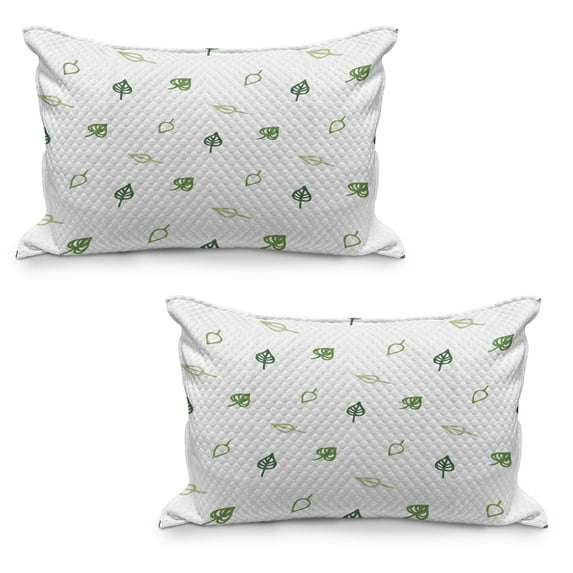 Leaf Quilted Pillowcover Set of 2, Modern and Minimalistic Leaves Style with Abstract Pattern Design Image Print, Standard Queen Size Pillow Cover for Bedroom, 30" x 20", Green, by Ambesonne