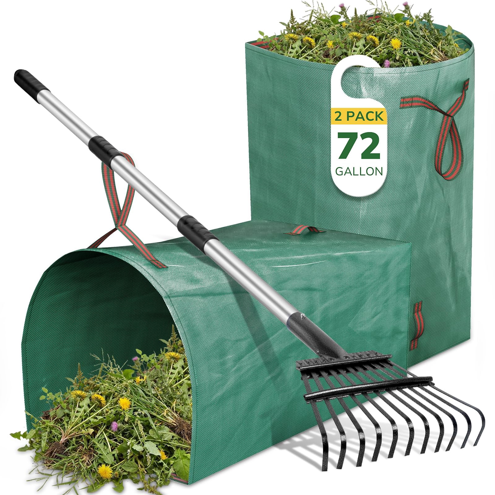 Outdoor Rake Leaf Rake And Bagsbo Adjustable Metal Garden 29''-72'' 11tines 2 Pack ...