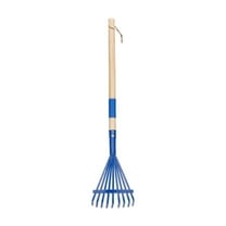 Leaf Rake for Gardening, Adjustable Metal Garden Rake for Leaves Long Handle 30- 50‘, 11 Tines 9‘ Wide Small Lawn Collapsible Yard Adult Rake for Camping Flower Beds Mulch Shrub(Blue,27.17x13.5")