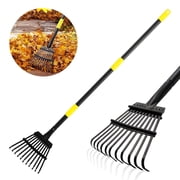 FENHRTVM Leaf Rake, Small Rake for Leaves with 30"-60" Adjustable Long Handle, 11 Tines 8.5" Wide, Metal Rakes Heavy Duty for Lawns, Gardening, Yard, Camping, Shrub, Grass, Bush, Weed