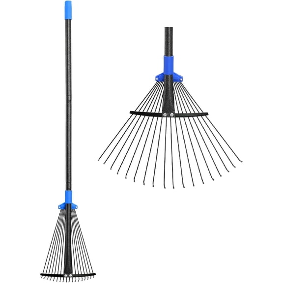 Adjustable Garden Leaf Rake 67 inch, Collapsible Metal Yard Rake for Leaves with Expandable Head 8-17"