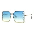 thumbnail image 1 of Leaf Rhinestone Rimless Rectangle Square Butterfly Sunglasses Gold Blue Yellow, 1 of 4