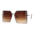 thumbnail image 1 of Leaf Rhinestone Rimless Rectangle Square Butterfly Sunglasses Gold Brown, 1 of 4