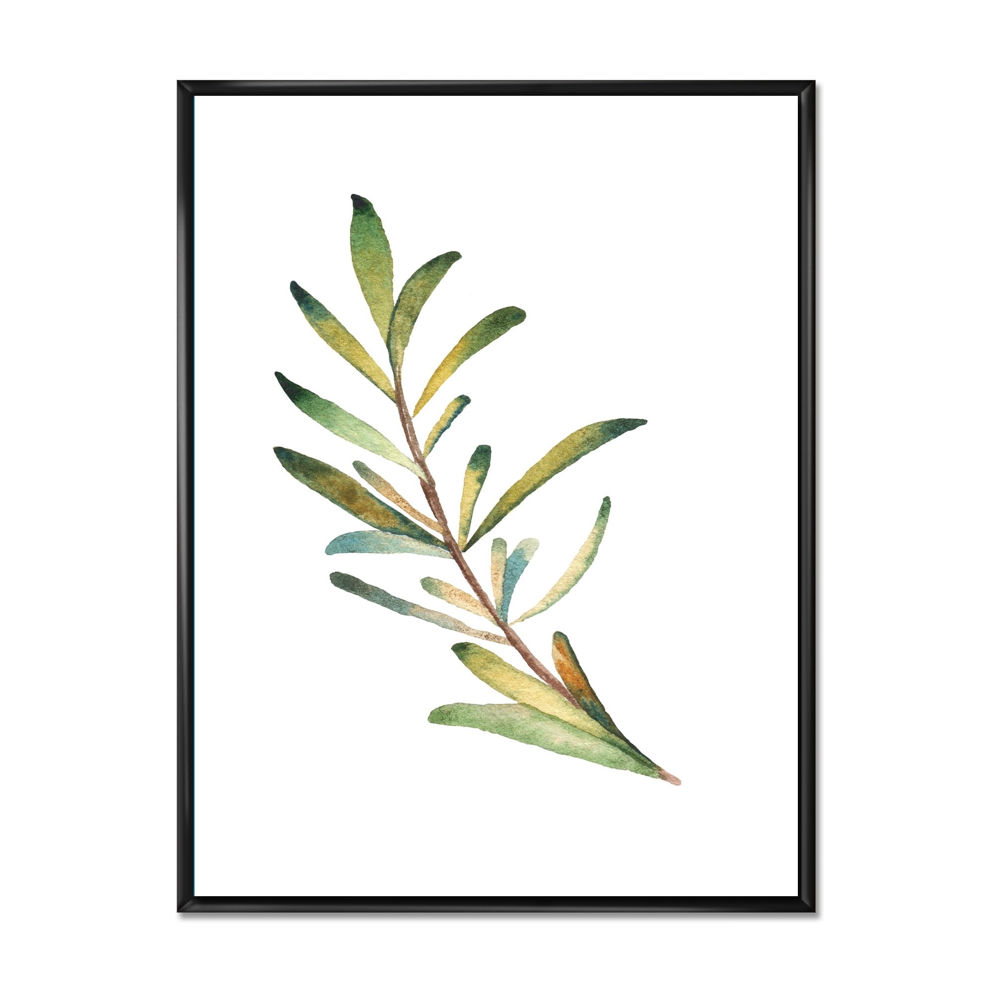 Leaf Rosemary Branch on White 12 in x 20 in Framed Painting Canvas Art Print, by Designart