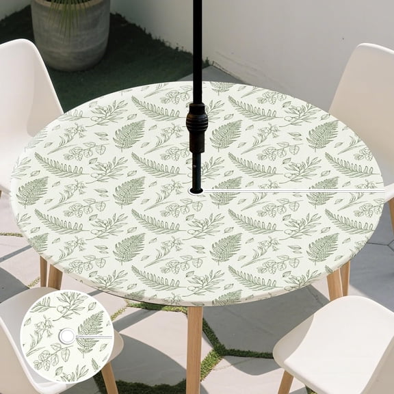 Leaf Round Fitted Tablecloth with Elastic Zippered with Holes Anti-Wrinkle Waterproof Table Cloth Cover Non Slip Table Protector