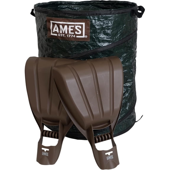 Leaf Scoops Hand Rake Set with Collapsible Pop-Up Garden Waste Bag for Collecting Leaves, Mulch and Debris