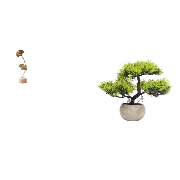 Leaf Sculpture Art Leaf Figurine Artificial Bonsai Tree Wooden Base for Office Living Room Bedroom Decoration