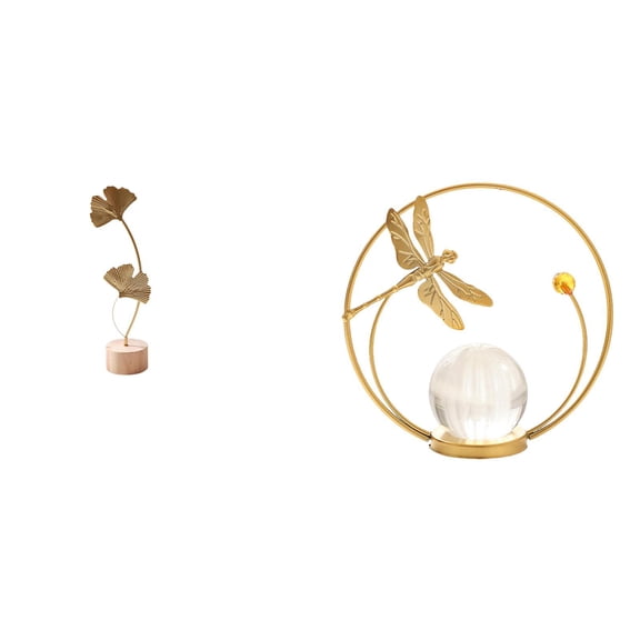 Leaf Sculpture Art Leaf Figurine Crystal Ball Ornaments with Iron Material for Living Room Office Bedroom Table Desk