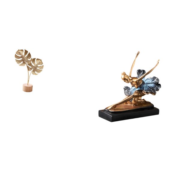 Leaf Sculpture Ballet Dancer Statue Abstract Iron Resin Figurine with Base for Restaurant Cafe Holiday Party Display
