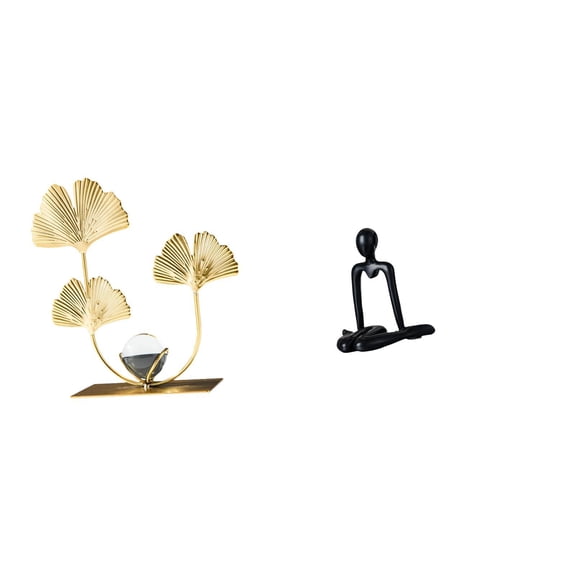 Leaf Sculpture Figurine Statue Thinker Abstract Iron Stable Base Home Dorm Living Room Shelf Decor