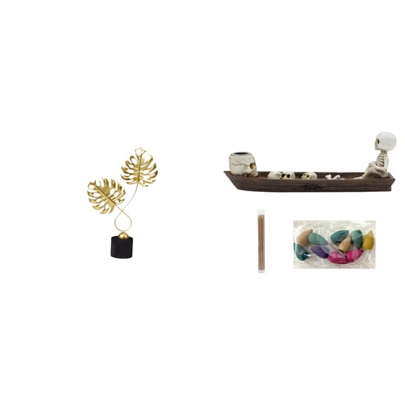 Leaf Sculpture Incense Holder Skull Ship Figurine Wooden Base Unique Decor for Bedroom Home Table