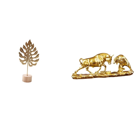 Leaf Sculpture Metal Bull Bear Statue Creative Resin Decoration for Office Home Living Room Table Display