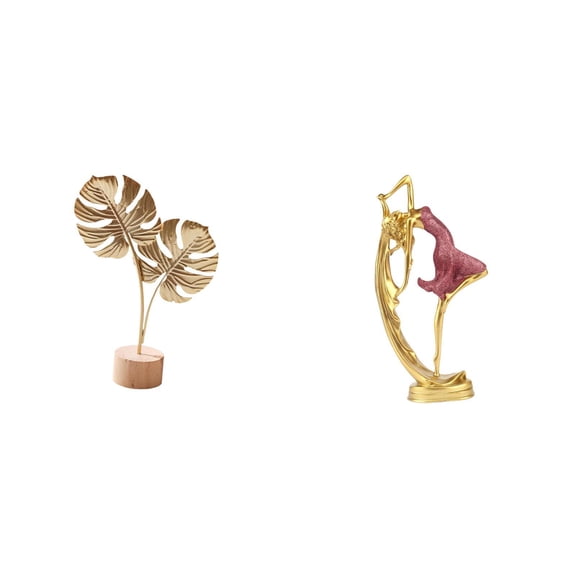 Leaf Sculpture Metal Figurine Ballet Dancing Girl Ornament Iron Wood Creative Art for Home Office Party Decor