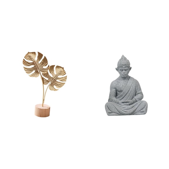 Leaf Sculpture Metal Figurine Monkey Statue Iron Sandstone Home Decor for Hotel Office Garden Desk Meditation Spaces