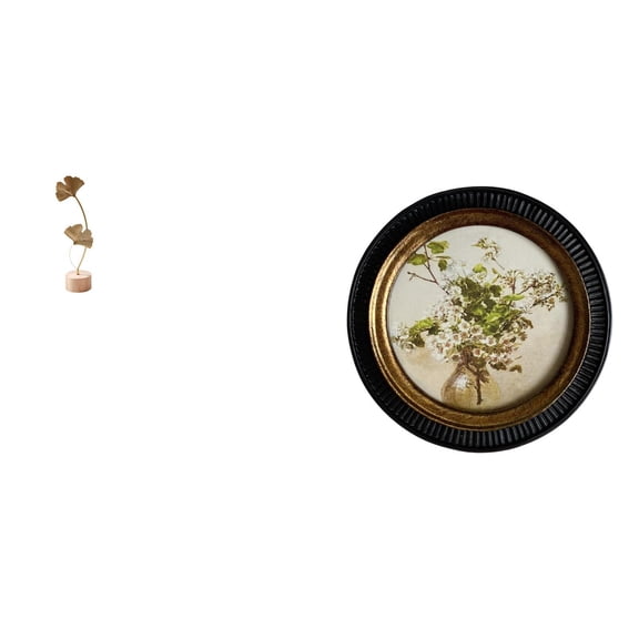 Leaf Sculpture Metal Figurine Round Picture Frame Iron Resin Material for Home Living Room Decor