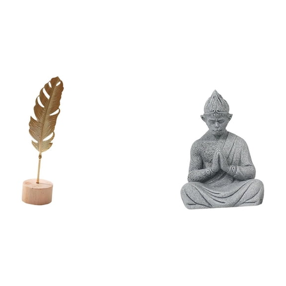 Leaf Sculpture Metal Monkey Buddha Statue Sandstone Texture Unique Ornament for Living Room Bar Meditation Spaces