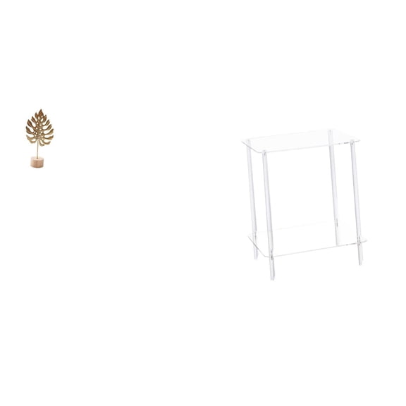 Leaf Sculpture Metal Statue Clear Acrylic Side Table Two Tier Compact Design for Party Home Office Balcony