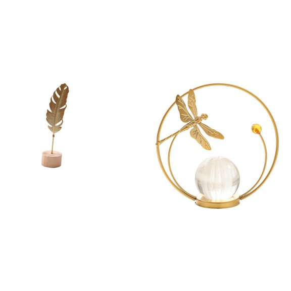 Leaf Sculpture Metal Statue Crystal Ball Iron Material for Living Room Table Desk Home Decor