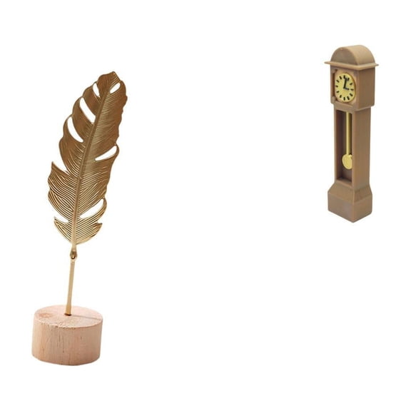 Leaf Sculpture Metal Statue Miniature Floor Clock Iron Wood Material Modern Artistic Decor for Office Bedroom Party