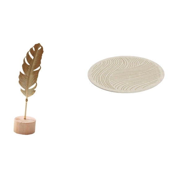 Leaf Sculpture Metal Statue Round Area Rug Iron Wood Craftsmanship Living Room Bedroom Set of 2 Pieces Home Decor