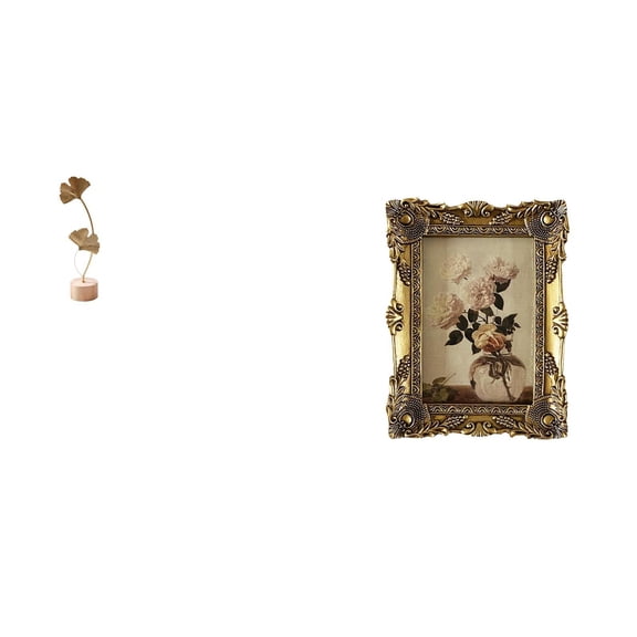 Leaf Sculpture Ornate Photo Frame Art Figurine Iron Wood Base for Office Wedding Event Home Decor