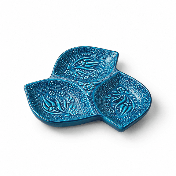 Leaf-Shaped Ceramic Appetizer Plate, 3-Compartment Snack Serving Tray