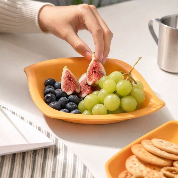 Leaf Shaped Deep Serving Platter, Curved Edge Food Tray, Multi Purpose Table Plates for Kitchen Dinner Picnic and Camping
