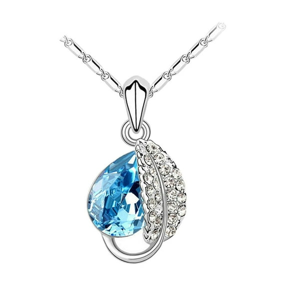 Leaf Shaped Diamond Necklace for Women - Cubic Zirconia Crystal Pendant Jewelry Gift for Wife/Girlfriend (Gold/Silver, 18"+2" Extender)