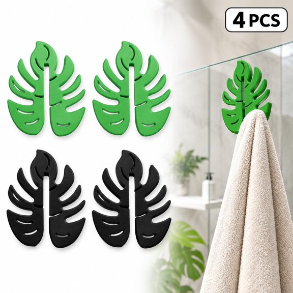 Leaf-Shaped Glass Hooks for Plants, 8mm Glass Compatible, Green & Black, 4 Pack