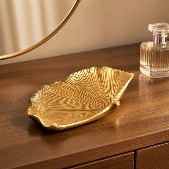 Leaf-Shaped Gold Resin Tray Multi-Purpose Catchall for Keys & Small Essentials, Perfect for Entryway Organization Vanity Decor