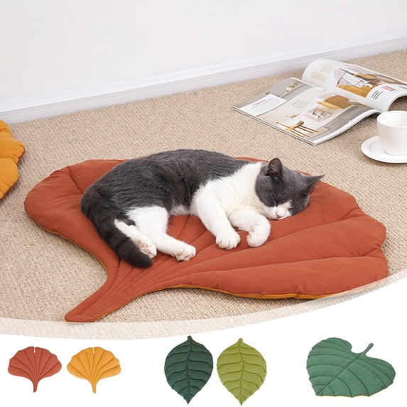 Leaf-Shaped Ultra Soft Pet Bed Mat, Cozy Washable Cat Dog Sleeping Pad with Stylish Cute Ginkgo Leaf Design, Non-Slip Indoor Pet Cushion Bed for Small Pets Kittens Puppies All Seasons