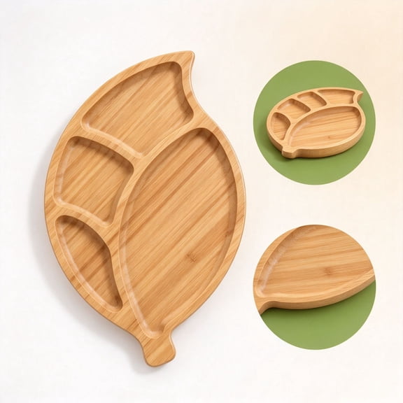 Leaf Shaped Wood Serving Tray, Compartmentalized Wooden Snack Platter, Rustic Food Display Board for Dessert and Appetizer (Leaf-shaped)