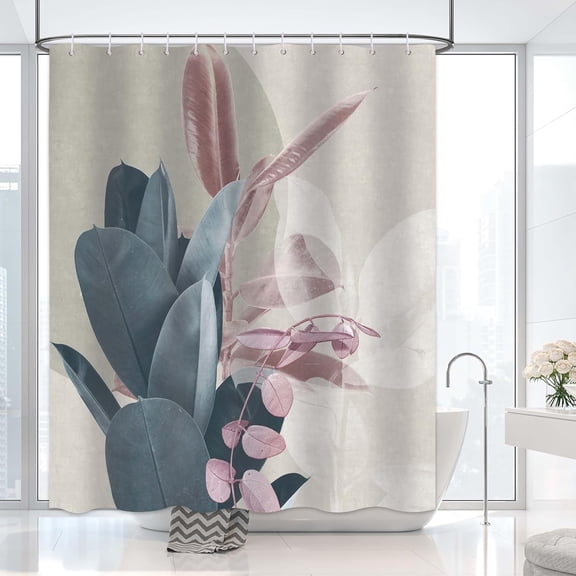 Leaf Shower Curtain Tan Rustic Shower Curtain Plant Shower Curtain Botanical Plant Sage Leaves Bathroom Curtains Bathtub Home Decor Set with 12 Hooks 72x72 Inches