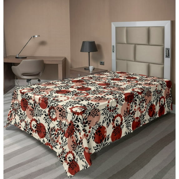 Ambesonne Leaf Silhouettes Flat Bedding Sheet Soft Top Sheet, Spotted Back Leaf, Twin, Raspberry Cream and Pale Ruby