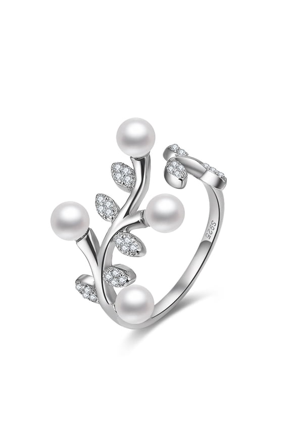 Leaf Simulated Pearl Adjustable Wrap Ring for Women 925 Sterling Silver Ginger Lyne Collection
