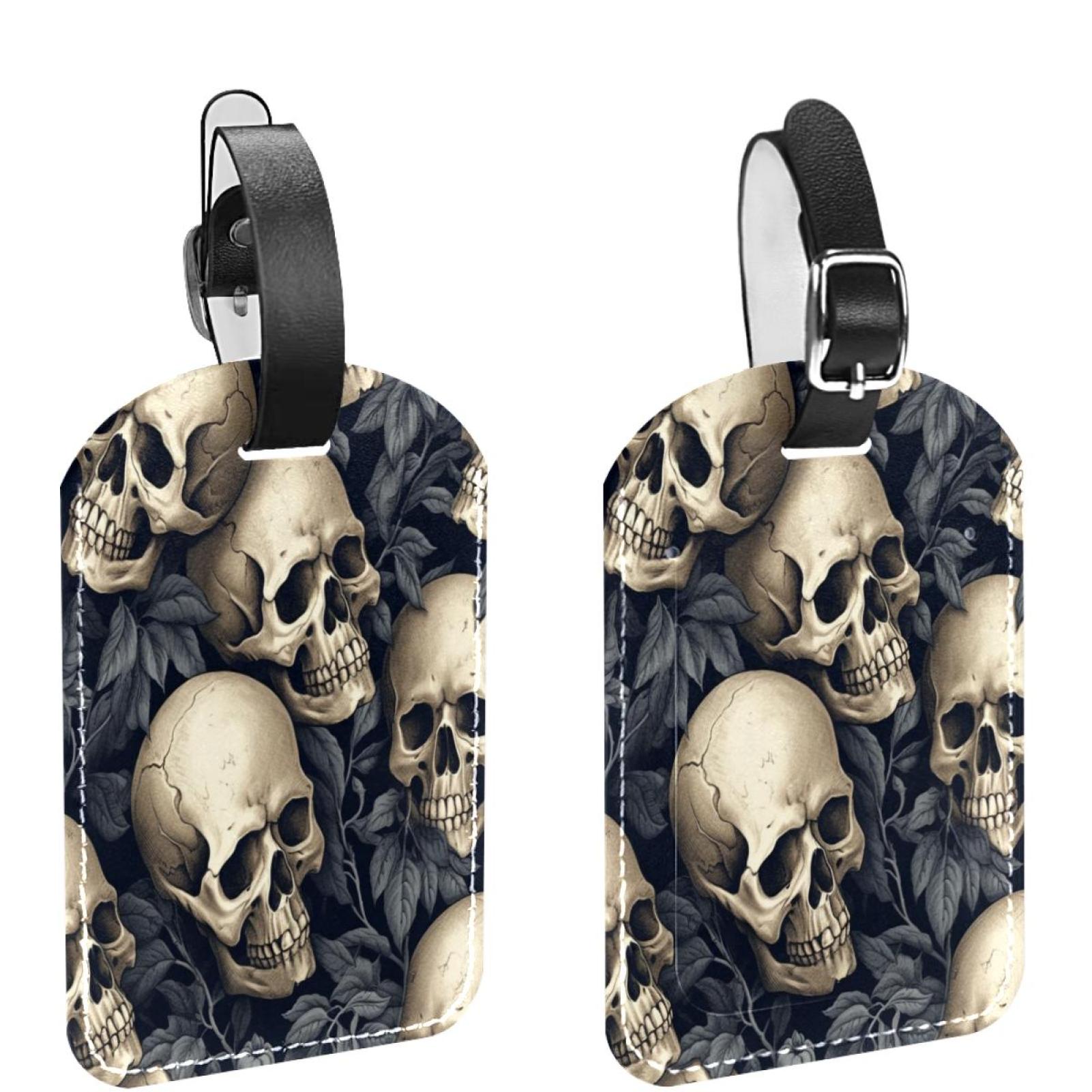 Leaf Skull Patterns Luggage Tags for Suitcases, PU Leather Name ID