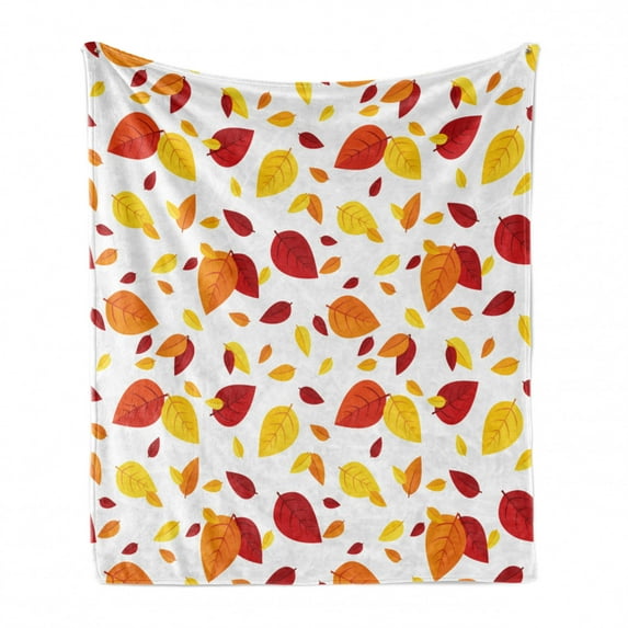 Leaf Soft Flannel Fleece Blanket, Colorful Fall Autumn Leaves on White Background Seasonal Design Modern Artwork, Cozy Plush for Indoor and Outdoor Use, 50" x 60", Red Orange Yellow, by Ambesonne