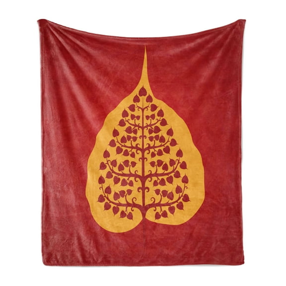 Leaf Soft Flannel Fleece Throw Blanket, Design of Tree Nature and Yoga Themed Composition, Cozy Plush for Indoor and Outdoor Use, 60" x 80", Vermilion Marigold, by Ambesonne